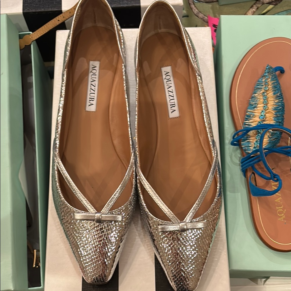 Aquazzura Ayda Flat Snakeprint Napa Laminata Brand New 40